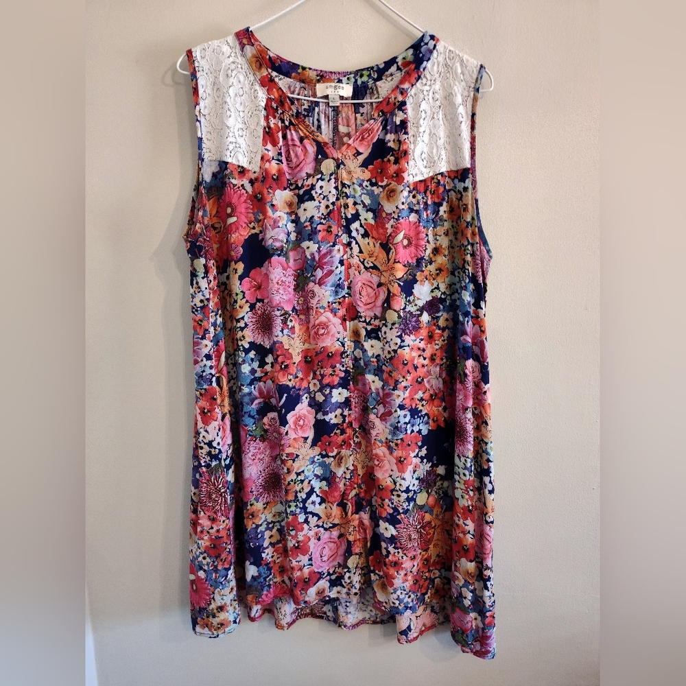 Umgee Multicolor Boho Floral Flowy Breezy V-Neck Dress Or Top